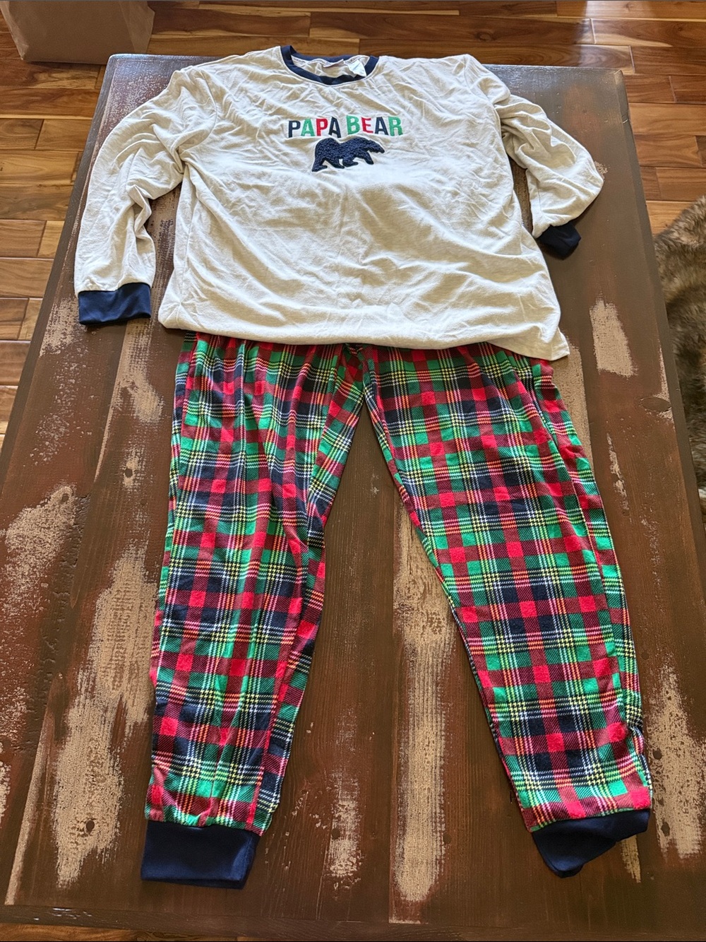 DearForm Cream Top with Red & Green Plaid Men’s Pajama Set